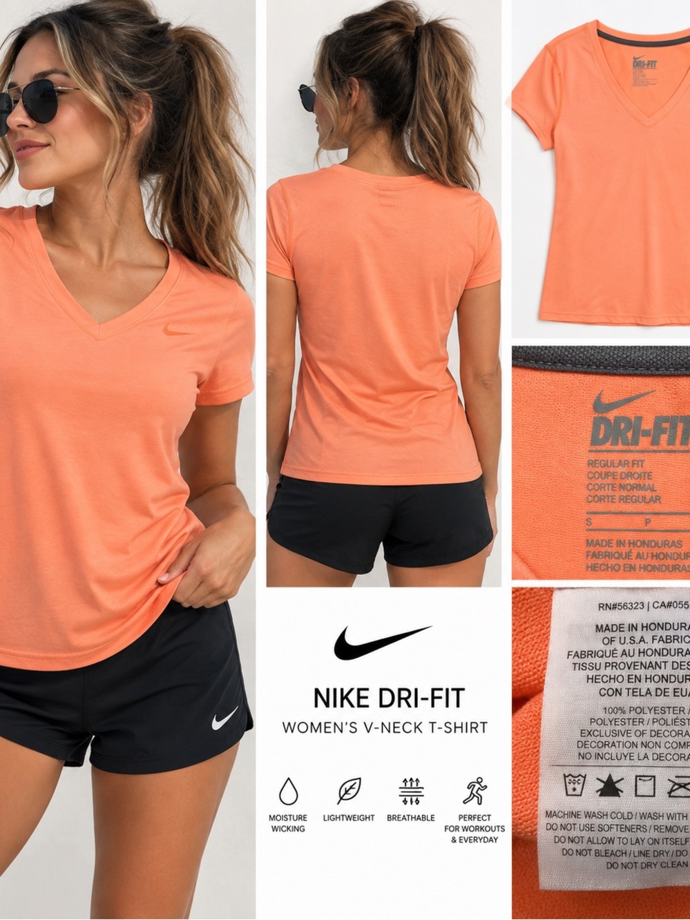 Nike Dri-FIT Women's V-Neck T-Shirt — Coral Orange